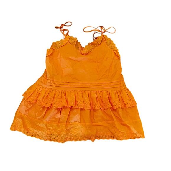 Anthropology orange fairy core boho flowy tank top with ruffles and bows - Picture 1 of 9